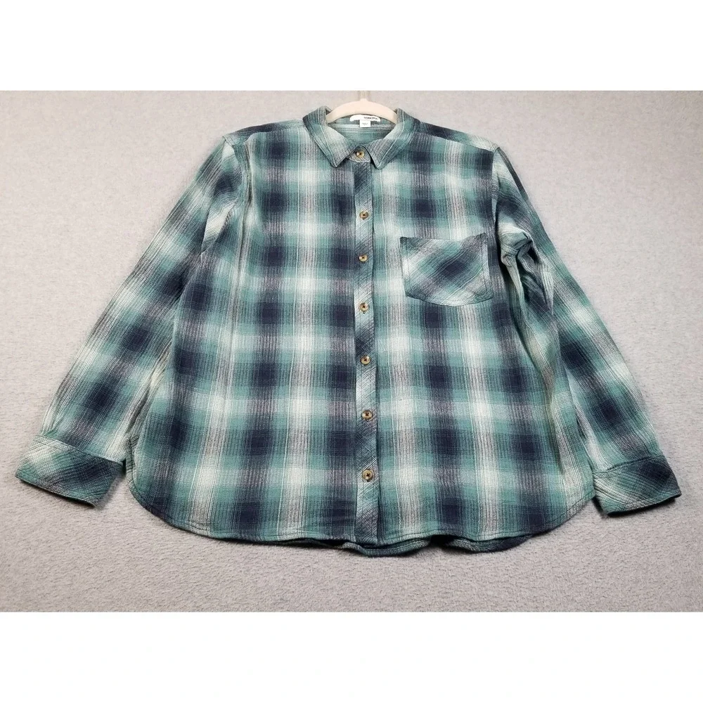 Sonoma Button Up Shirt Women's Large L Multicolor Plaid Texture Long Sleeves Top